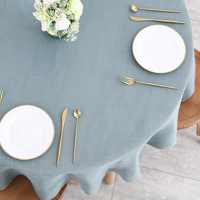 maxmill Lux Faux Linen Tablecloth with Slubby Yarn Textured Weaves Wrinkle Resistant Anti-Shrink Soft Table Cloth for Kitchen Dining Restaurant Tabletop for Event Dinner Round 70 Inch Slate Blue