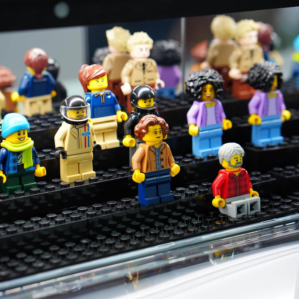 minifigure display case with light & 5-tier removable, side view