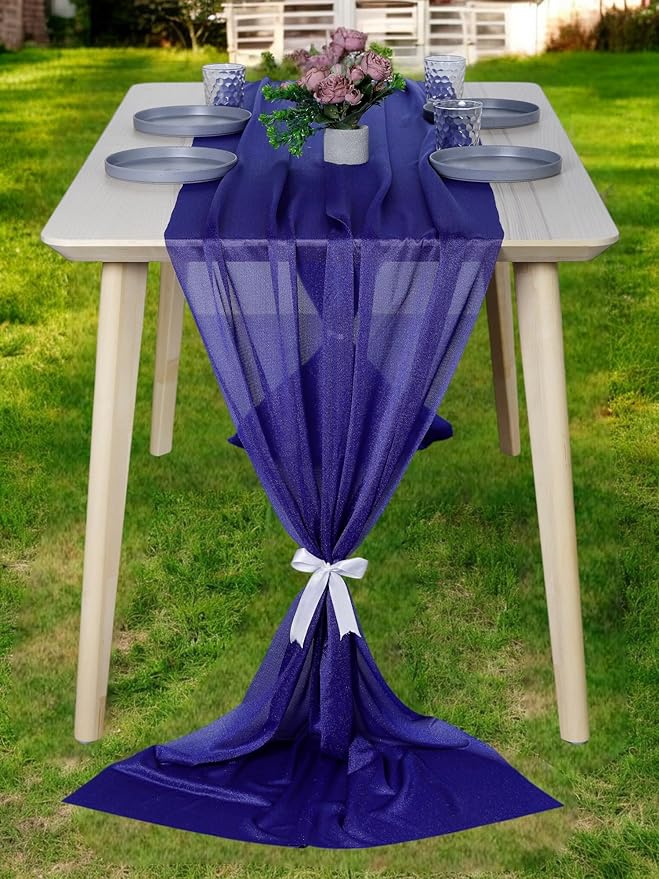 MDS 5 Pack 10ft Chiffon Table Runner 29 x 120 Inches Sheer Wedding Runner Romantic Rustic Table Runner for Wedding Decorations, Birthday Parties, Bridal Shower Party Arch Decor - Royal Blue