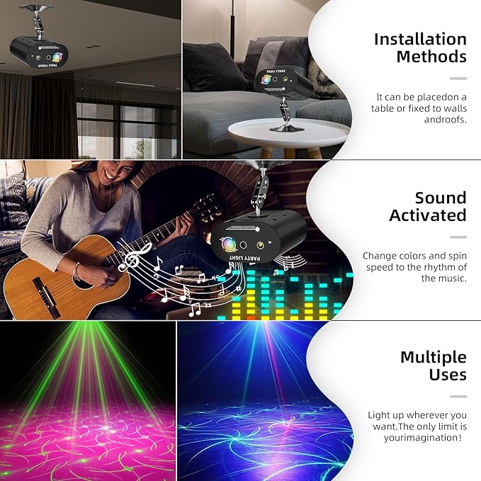 DJ Disco Ball Party Lights with Sound-Activated Remote, Durable ABS RGB LED Strobe Stage Lighting, Light Projector for Xmas/Rave/Club/Bar/Home Room Decoration, Gift for Birthday and Fetivals
