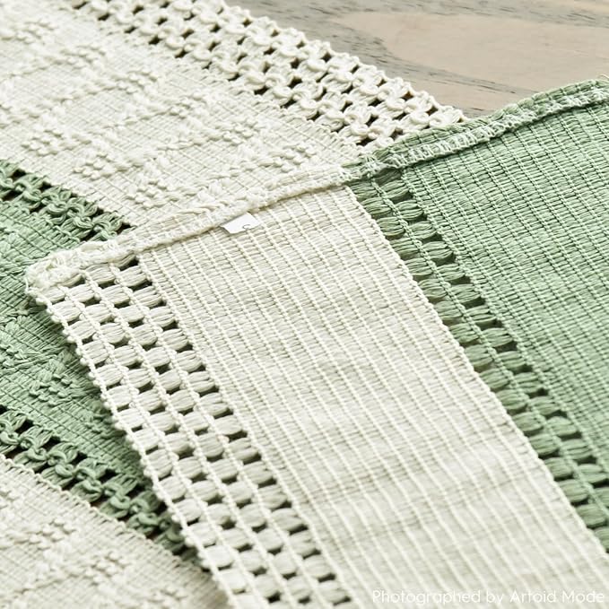 Artoid Mode Light Green Farmhouse Rustic Table Runner, Seasonal Holiday Hollow Kitchen Dining Table Decoration for Home Party Decor 12x48 Inch