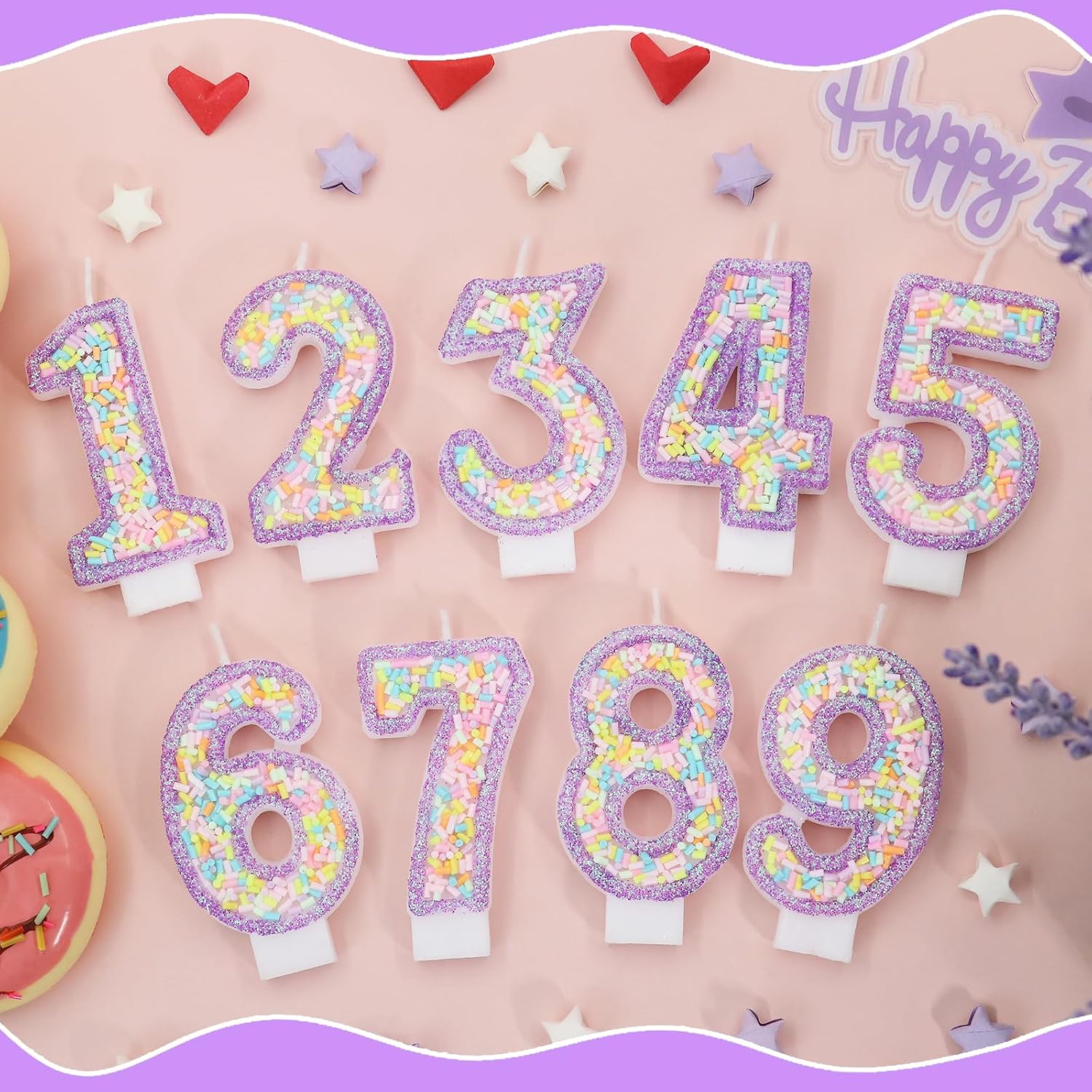 Number 7 Birthday Candle with Sprinkles, Pastel Purple Unicorn Rainbow Cake Topper, Sweet Candyland Party Decorations for Girl Boy 7th Birthday