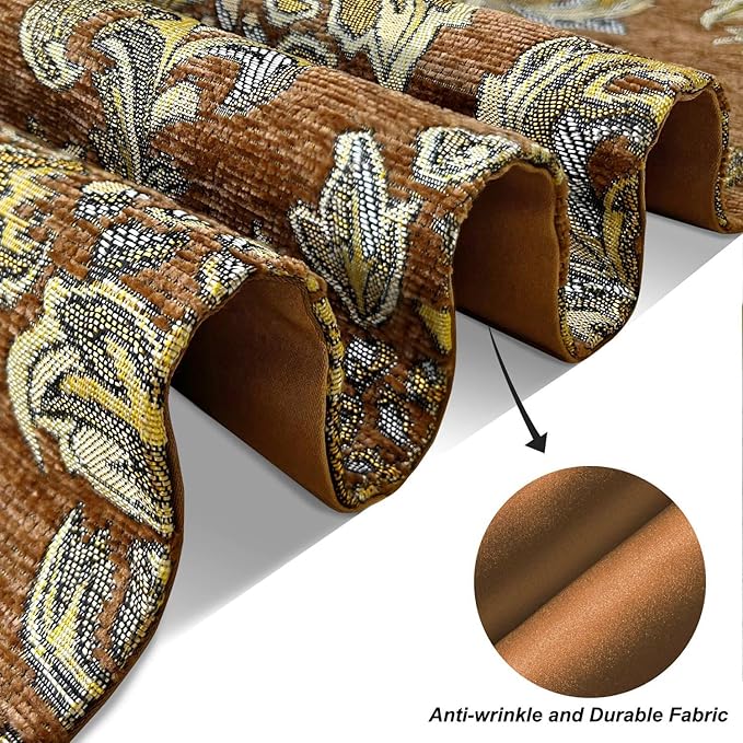 Elegant Floral Chenille Gold Jacquard Table Runner Advanced Caramel-Color with Tassels (60-inches)