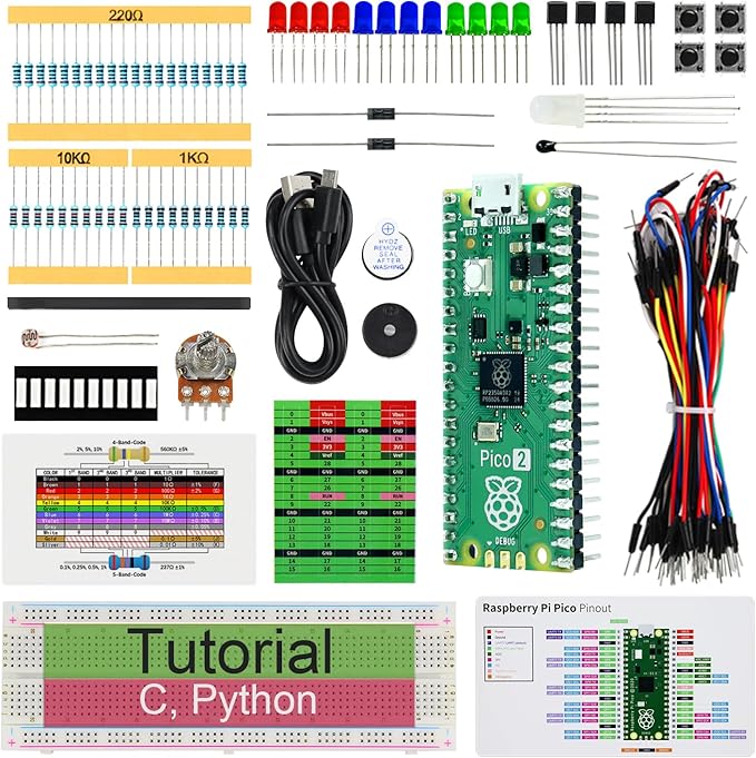 Freenove Basic Starter Kit for Raspberry Pi Pico 2 (Included), Dual Arm Cortex-M33 and Dual Hazard3 RISC-V Microcontroller, 386-Page Detailed Tutorial, 142 Items, 55 Projects, Python C Code