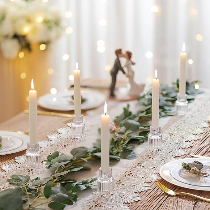 Romadedi Glass Candle Holder for Candlestick - 10Pcs Clear Small Tapered Candle Holder Wedding Decor Table Centerpiece Bulk for Candle Sticks Christmas Party Living Room Dinner Advent
