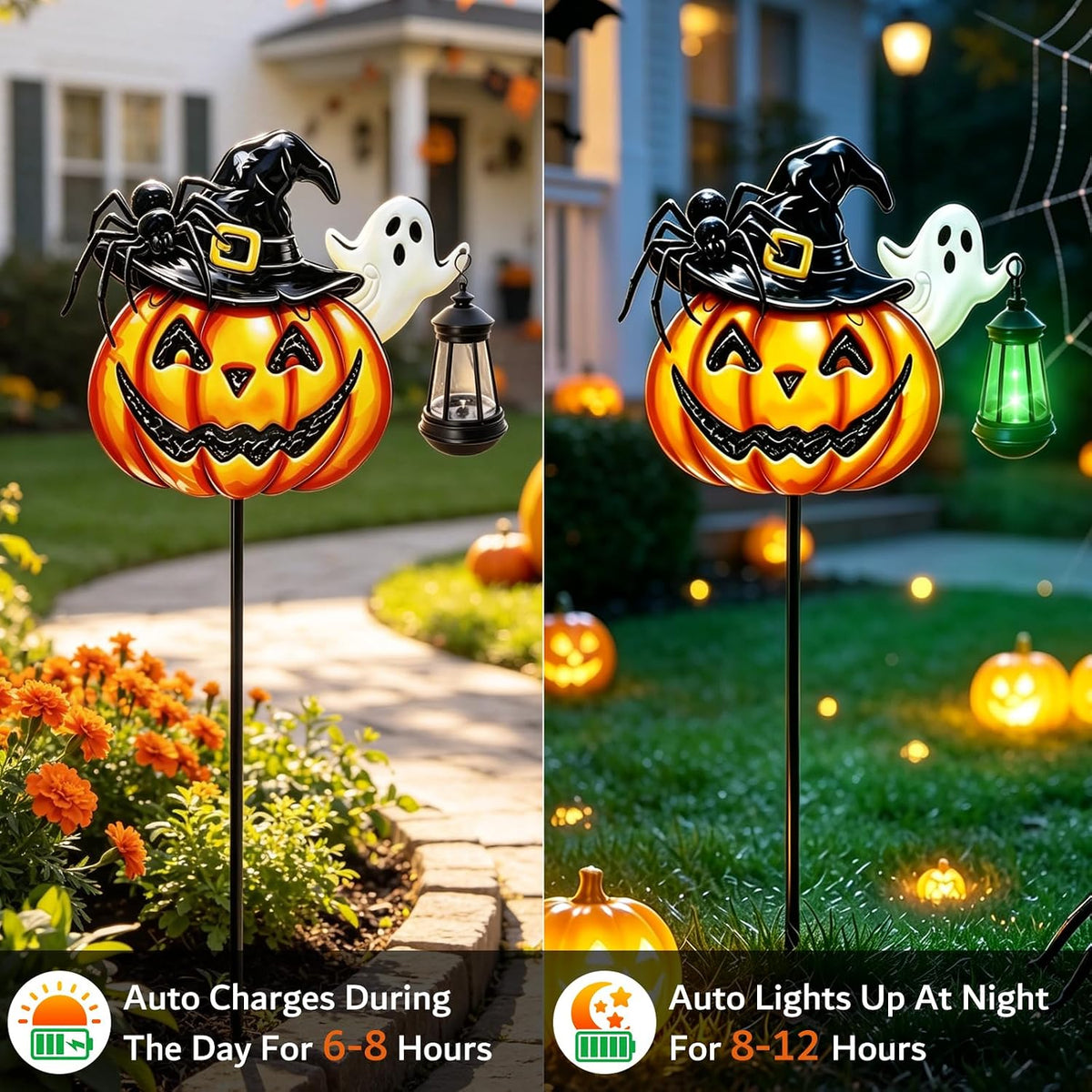 Solar Halloween Pumpkin Outdoor Lights Jack O Halloween Garden Stake Lights