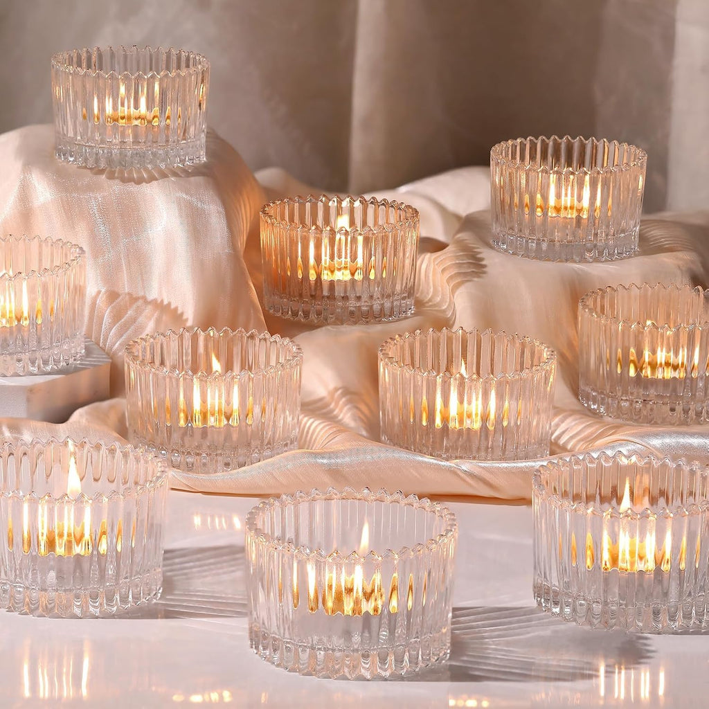 HAVITI 24 Pcs Large Tea Light Holders, Clear Glass Candle Holders, Votive Candle Holders for Table Centerpiece Wedding Table Decor(1.57" H 2.64" D)