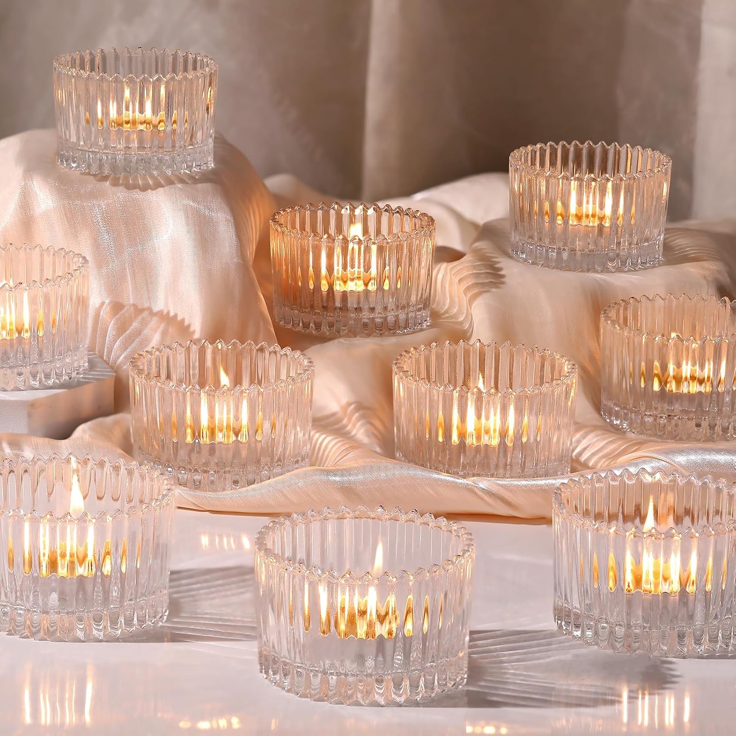HAVITI 24 Pcs Large Tea Light Holders, Clear Glass Candle Holders, Votive Candle Holders for Table Centerpiece Wedding Table Decor(1.57" H 2.64" D)