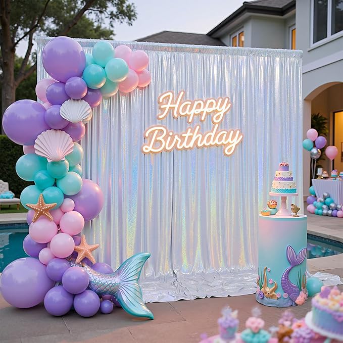 gogoparti 20x10FT Laser Silver Sequin Backdrop Curtain - 4 Panels of 5x10FT Wrinkle-Free Glitter Drapes for Photography, Birthdays, Weddings & Graduations