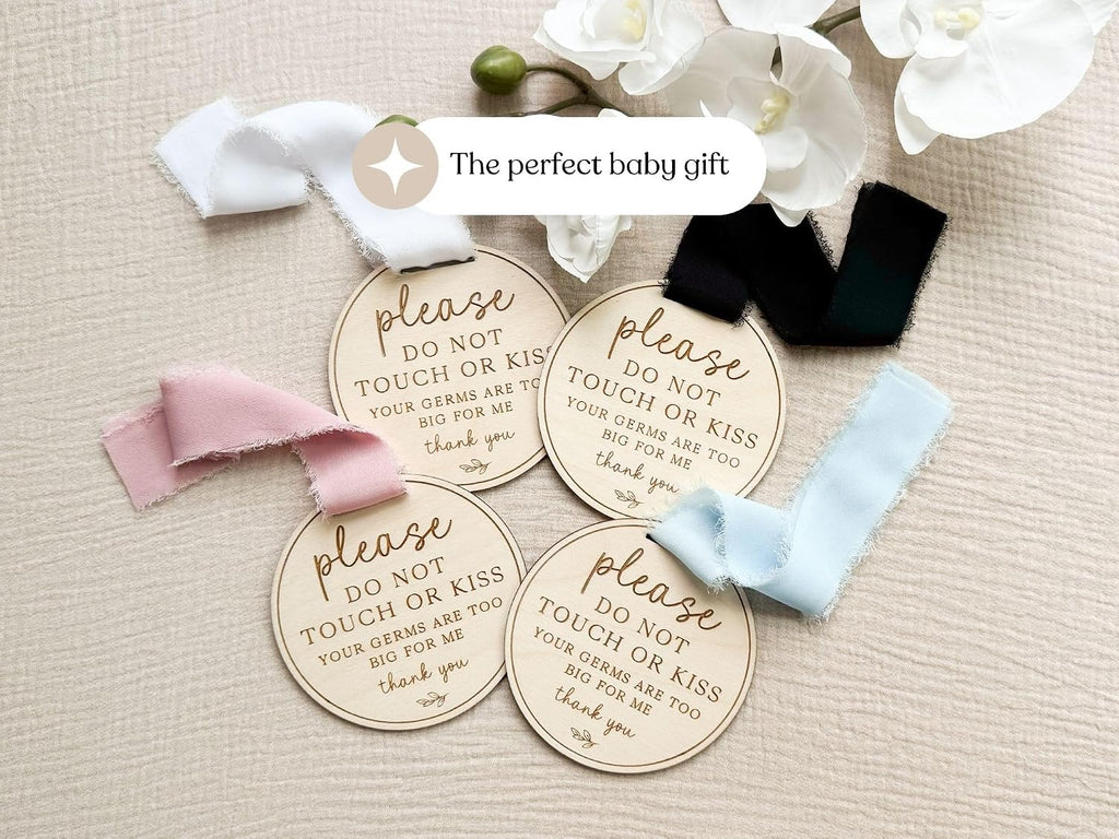 Baby Car Seat Sign “Please Do Not Touch or Kiss Baby” – Newborn No Touching Stroller Tag, Infant Safety Sign, Baby Gift for New Moms
