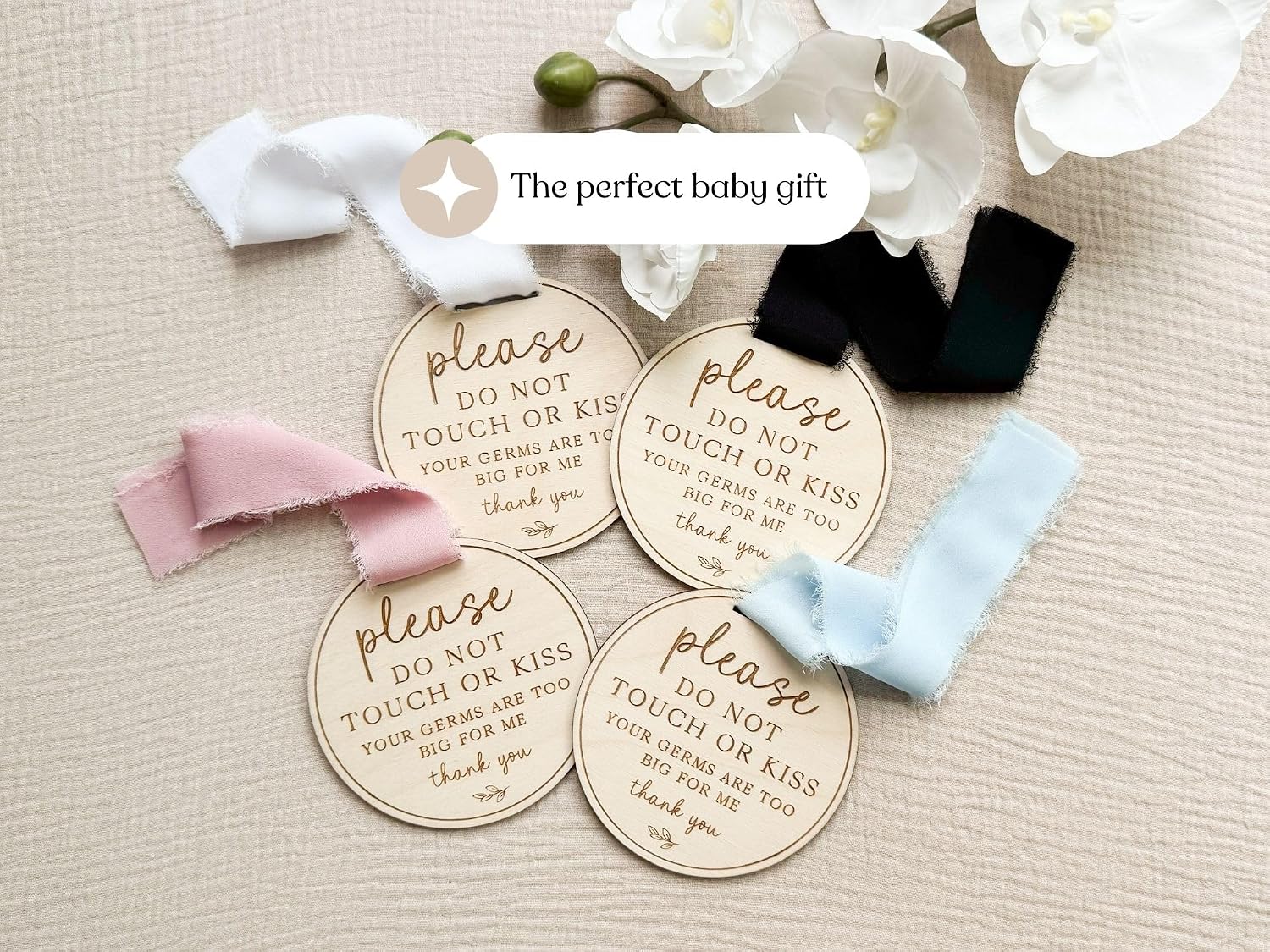 Baby Car Seat Sign “Please Do Not Touch or Kiss Baby” – Newborn No Touching Stroller Tag, Infant Safety Sign, Baby Gift for New Moms
