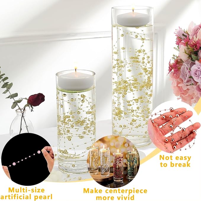50 PCS Artificial Floating Beads for Centerpieces Vases, Dark Purple 8+3mm String Beads for Wedding Party Faux Pearl String for Decorating, String Pearls for Crafts Vase Filler