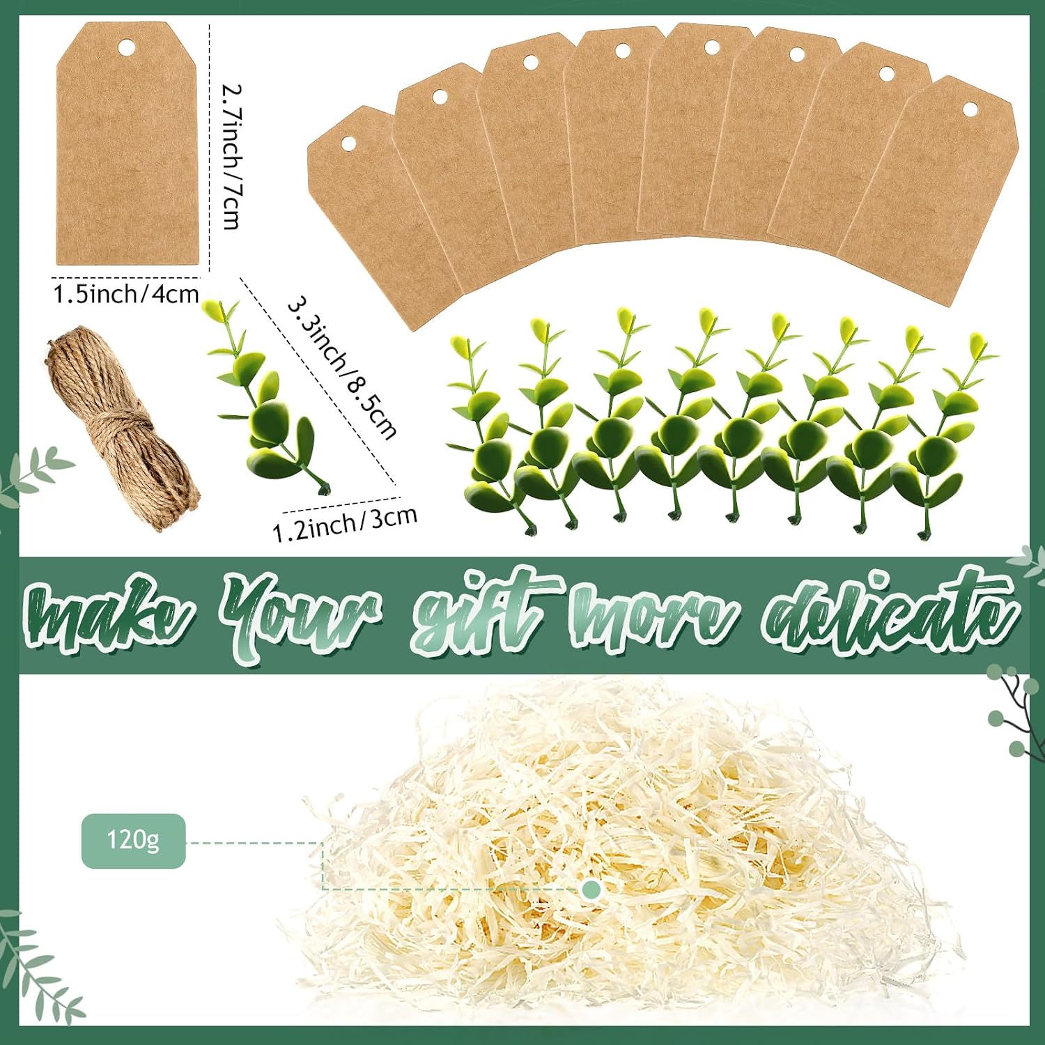 Crtiin 8 Pack Gift Boxes with Lids, 8x8x4 Inch Forest Green Bridesmaid Proposal Gift Box with Shredded Paper, Twine, Tags & Eucalyptus Leaves for Presents, Wedding, Birthday, Christmas, Baby Shower