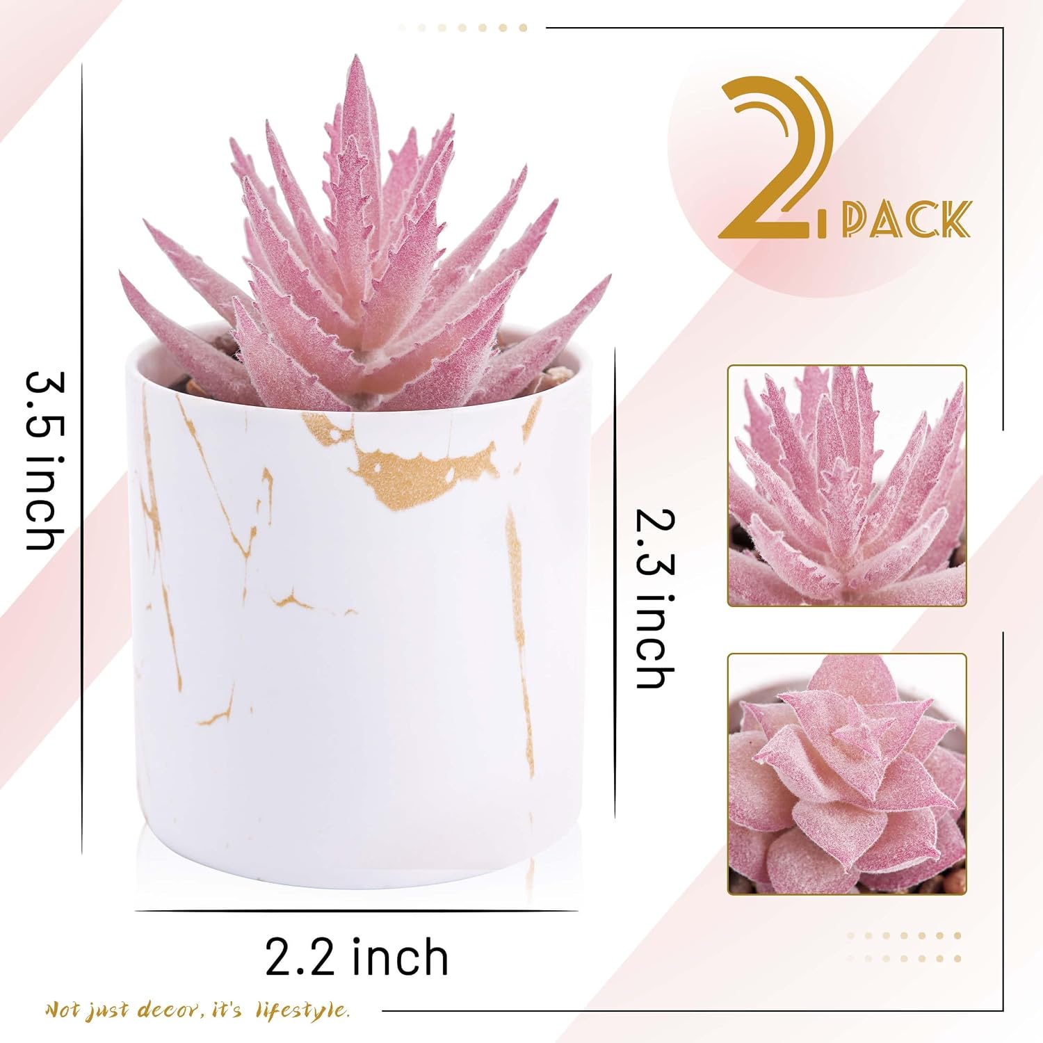 Der Rose Set of 2 Succulents Plants Artificial Mini Fake Succulents Plants for Office Desk Accessories for Women Pink Home Vanity Decor