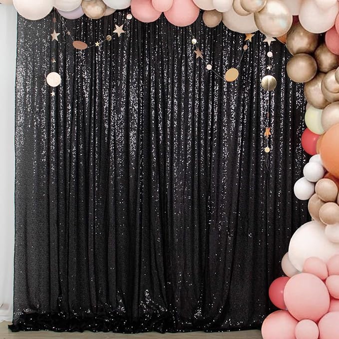ShinyBeauty Sequin Drapes - Black 7FTx7FT Glitter Backdrop Fabric - 96Inches Long - Photography & Graduation Backdrop