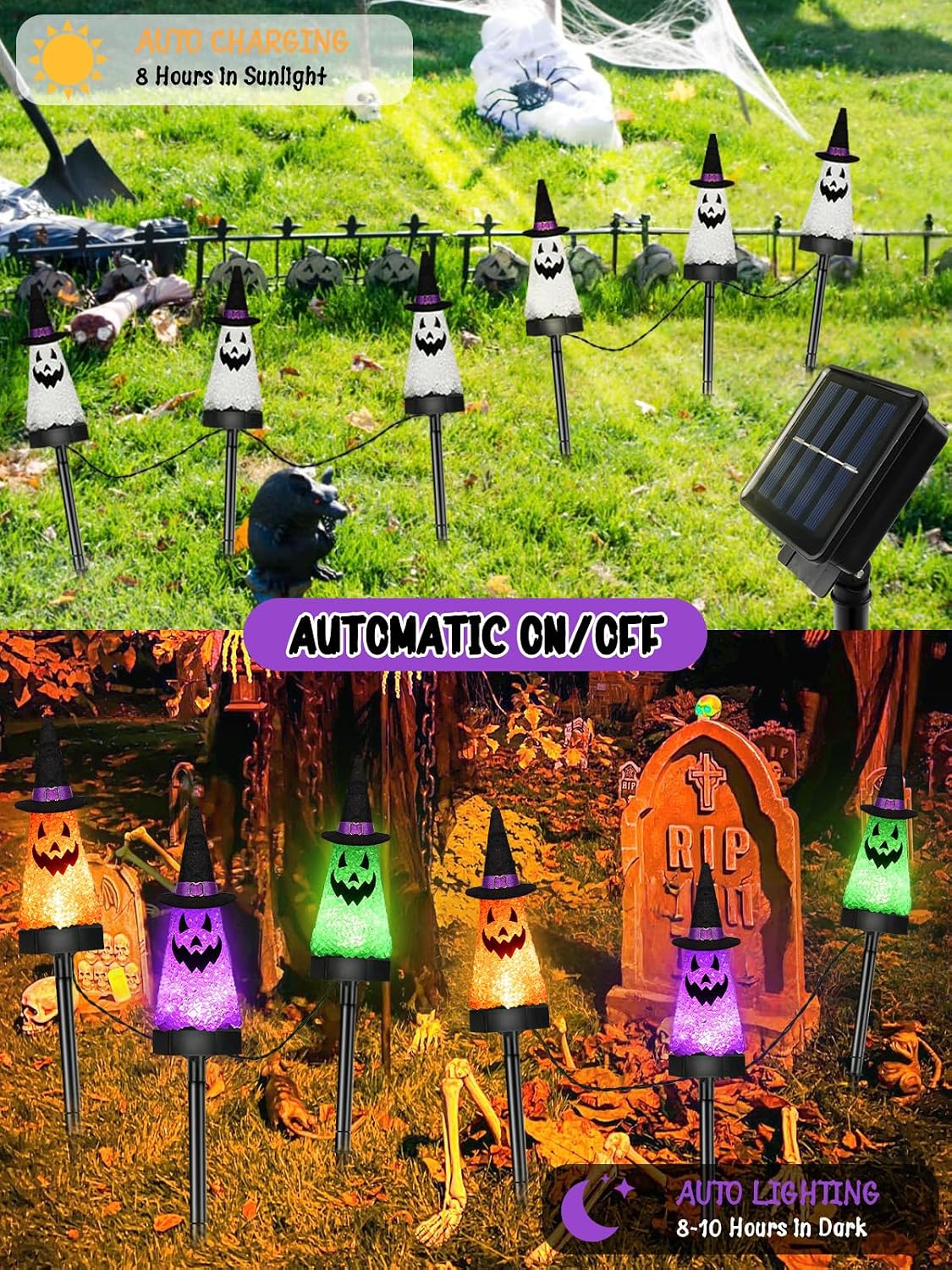 6 Pack Halloween Decorations Outdoor, Solar Ghost Pathway Lights Waterproof