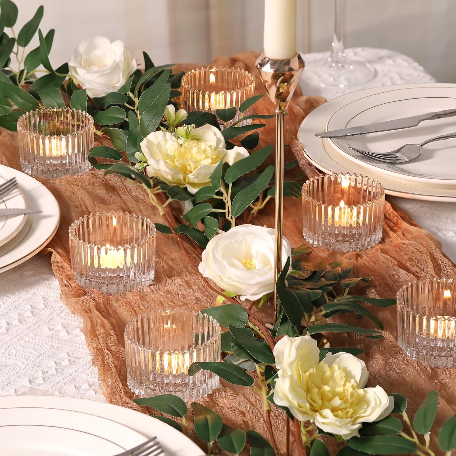 HAVITI 24 Pcs Large Tea Light Holders, Clear Glass Candle Holders, Votive Candle Holders for Table Centerpiece Wedding Table Decor(1.57" H 2.64" D)