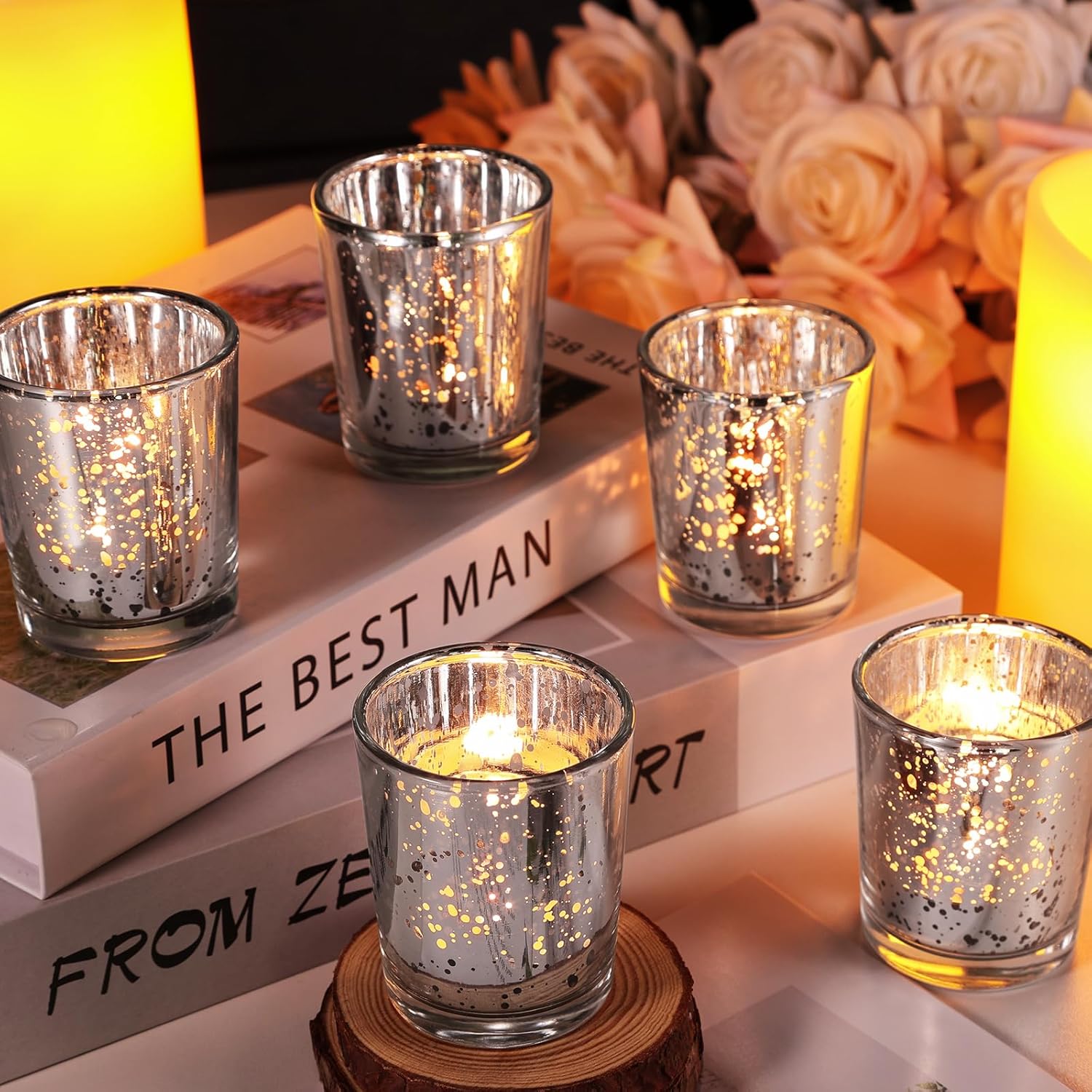 UPBUD Votive Candle Holders Set of 24, Speckled Mercury Silver Candle Holders for Wedding Centerpiece Table Decorations, Tealight Candle Holder for Party Bridal Shower Decor, Home Decor
