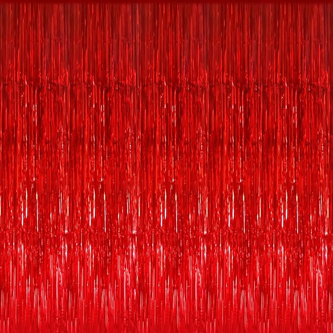 GOER 3.2 ft x 8.2 ft Metallic Tinsel Foil Fringe Curtains Party Photo Backdrop Party Streamers for Birthday,Graduation,New Year Eve Decorations Wedding Decor (1 Pack, Red)