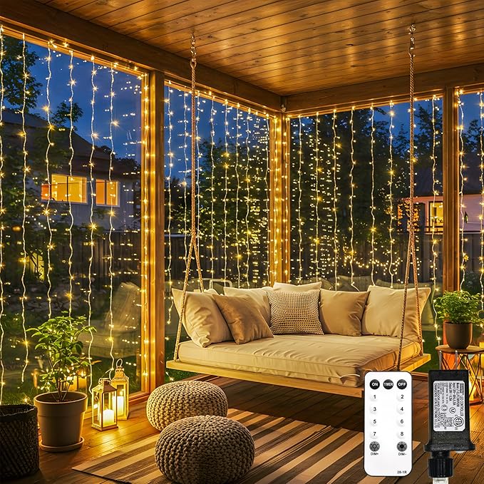 suddus 900 LED Christmas String Lights Outdoor, 9.8x29.5ft Curtain Light Plug in with Remote, 8 Modes Wall Hanging Lights for Christmas,Dorm,Wall，Window,Wedding,Party,Birthday Decor,Warm White