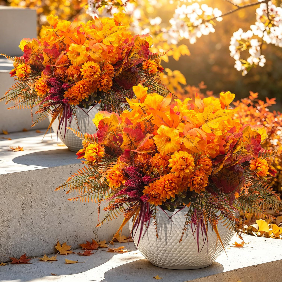 grunyia 12 pcs artificial fall flowers uv resistant, side view