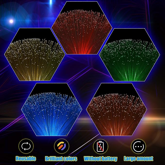 Patelai 10 Pcs LED Fiber Optic Lamp Color Changing Fiber Optic Night Light with Multicolor Glow Decorative Table Centerpiece for Sensory Bedroom Halloween Party Holiday Decorations (Classic,Silver)