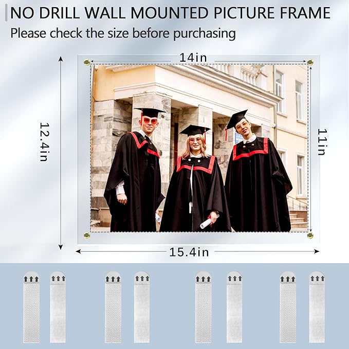 Acrylic Picture Frame for Wall, Clear Diploma Frame, No Drill Floating Frameless Photo Frame for Diploma Certificate Degree Document & Artworks Display, Graduation Gift for Students (2 Pack, 11X14 Straight edge)