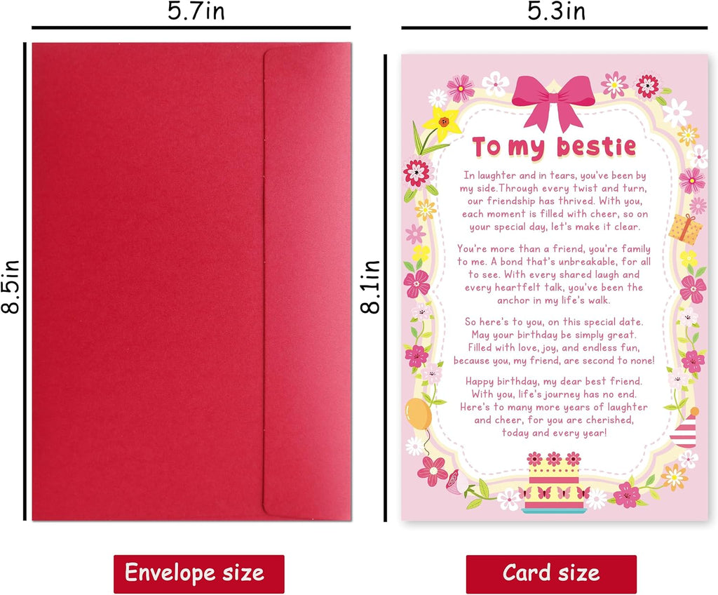 Poem Birthday Card for Bestie, Heartfelt Happy Birthday Card Gift for Bestie Best Friend BFF Closest Friend, Friendship Cards for Her, Thank You Gift