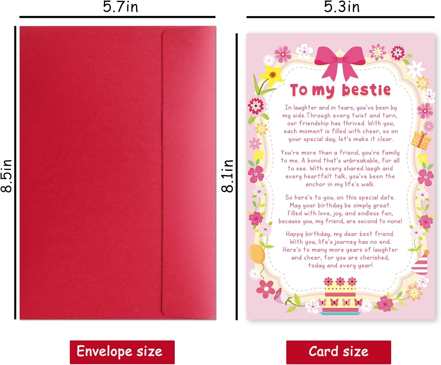 Poem Birthday Card for Bestie, Heartfelt Happy Birthday Card Gift for Bestie Best Friend BFF Closest Friend, Friendship Cards for Her, Thank You Gift