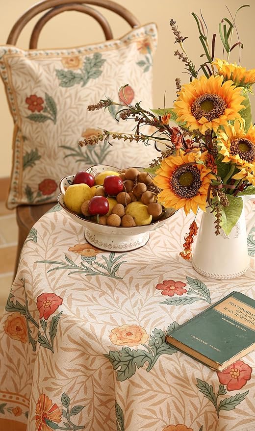 patdrea Designer French Linen Table Cloth for Round Table,Yellow Floral Pattern Durable Breathable Tablecloth,Fall Dacor for Kitchen Dining,Holiday Christmas,Thanksgiving,Diameter 67"-Cornflowers