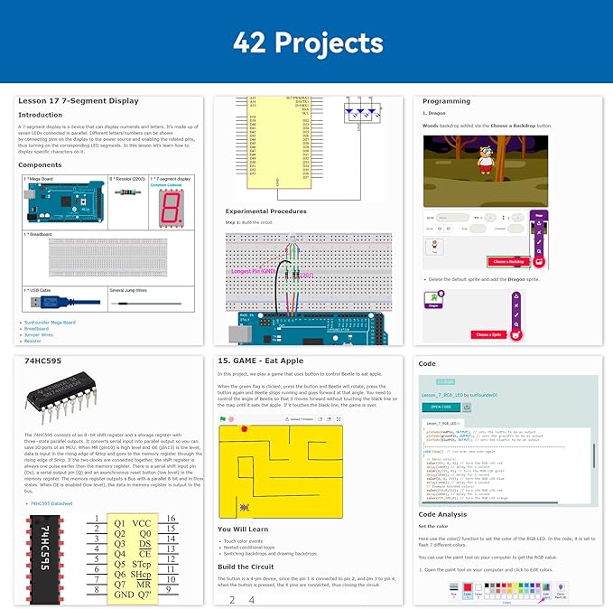 SunFounder The Most Complete Starter Project Kit Compatible with Arduino IDE Mega 2560 R3 Mega328 Nano Mega2560, Scratch Coding, Included 42 Online Tutorials