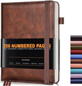 Lined Journal Notebook for Women Men, 256 Numbered Pages Hardcover Leather Journals for Writing, A5 Journaling Notebooks, College Ruled Journal for Business Work School Note Taking 5.75" x 8.38" Brown