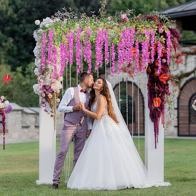24 Pack Purple Red Wisteria Hanging Flowers Garland, 3.77 Feet Artificial Flower Vines, Fake Wisteria, Artificial Vines Hanging Garland for Backdrop Outdoor Yard Garden Decor