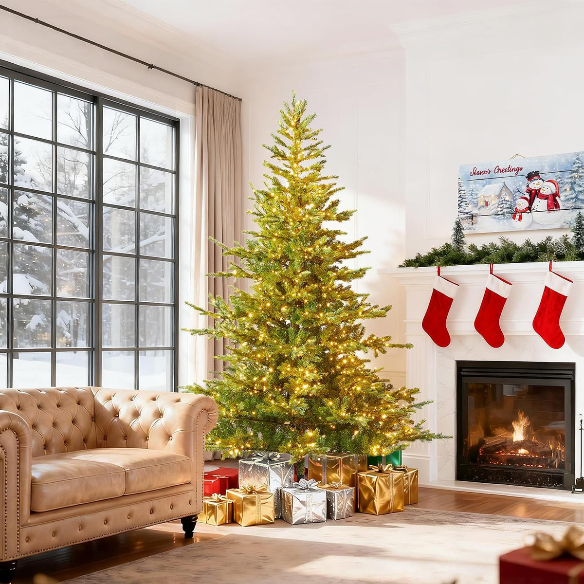 Glitzhome Prelit Christmas Tree, 7.5ft Green Full Christmas Tree Vibrant Ever...