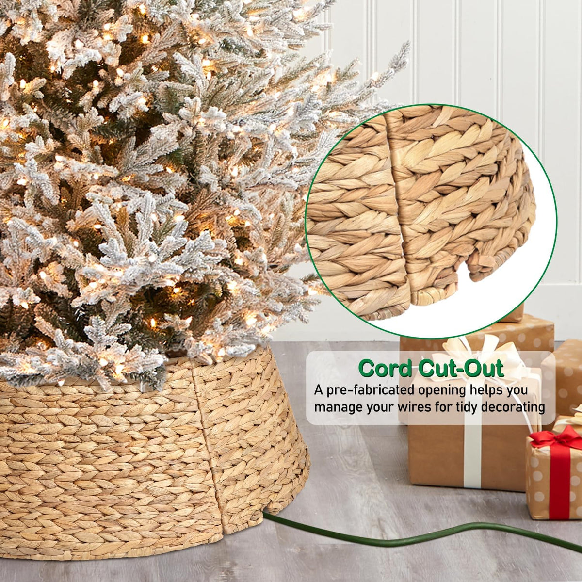8-piece rattan christmas tree collar - 42" rustic, close-up detail