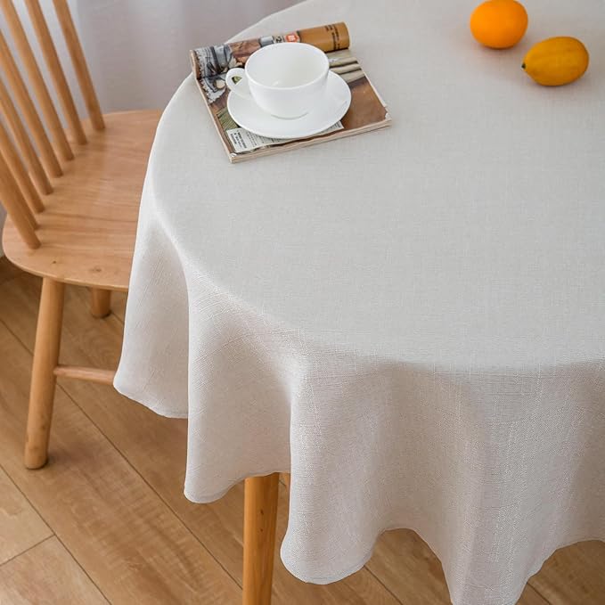 NLMUVW Linen Tablecloth for Round Table 48 Inch Linen Textured Table Cloth Water Resistant Farmhouse Table Cover for Kitchen Dining Cafe Coffee, 48 Inch