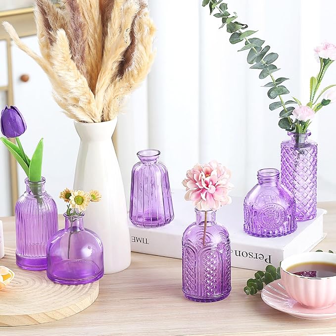 Bud Vases for Centerpieces Wedding,Flower Vases in Bulk for Rustic Home Decor,Small Vases for Wedding,Mother's Day,Graduation,Christmas,Birthday Party,Valentine's Day(Purple,15 Pcs)
