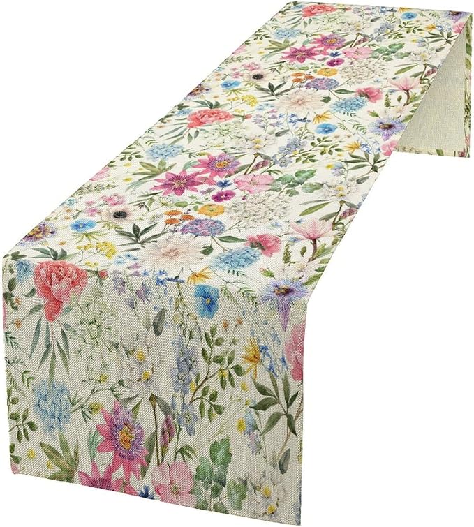 Floral Table Runner Watercolor Peony Rose Flower Kitchen Table Decoration for Indoor and Outdoor Wedding Party 13x108 Inch