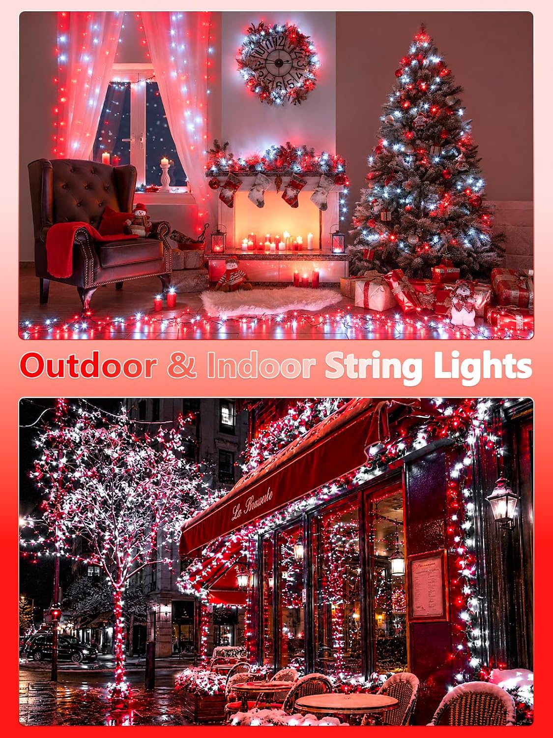 6 Pack 600 LED Solar Christmas Lights Outdoor, Solar Lights Red ＆ White