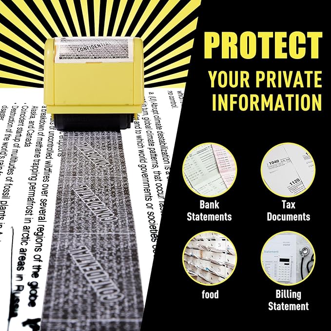 Mimorou 4 Pack Identity Theft Protection Roller Stamps Kit Confidential Privacy Roller Hidden Wide Privacy Stamp 5 Pcs Refills Security Ink for Mail Address Blocker(Red, Yellow, Blue, Green)