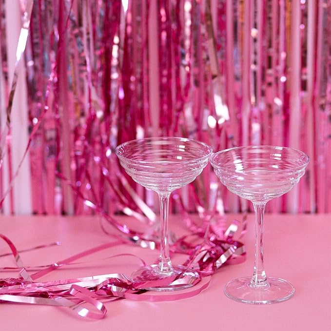 5 Pack Pink Fringe Foil Curtain 3.2ft x 8.2ft Tinsel Backdrop Streamers for Birthday Party Decoration Wedding Christmas Decoration
