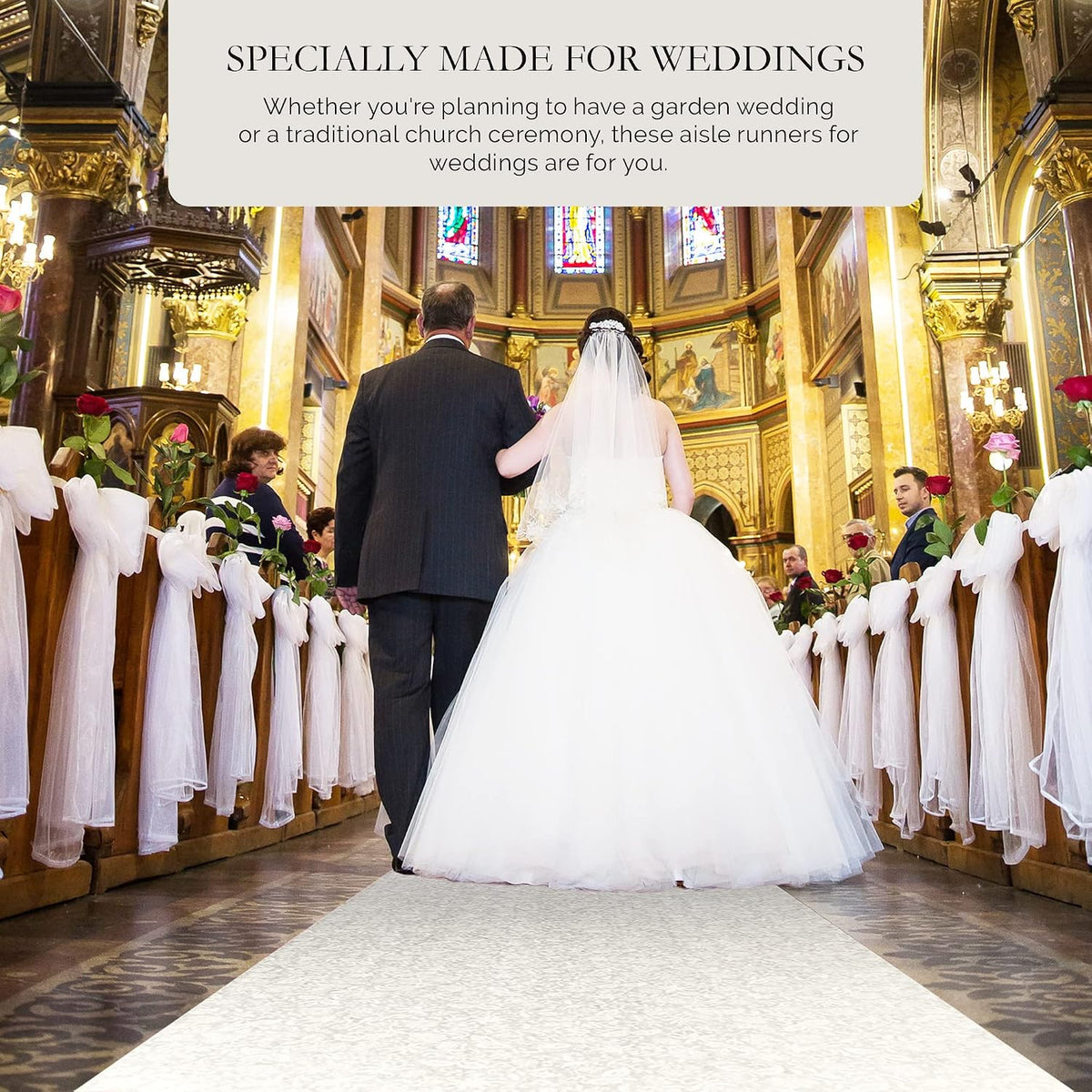 SLS SUPPLY FLORA Wedding Aisle Runner, White Floral Print Wedding Floor Must-...
