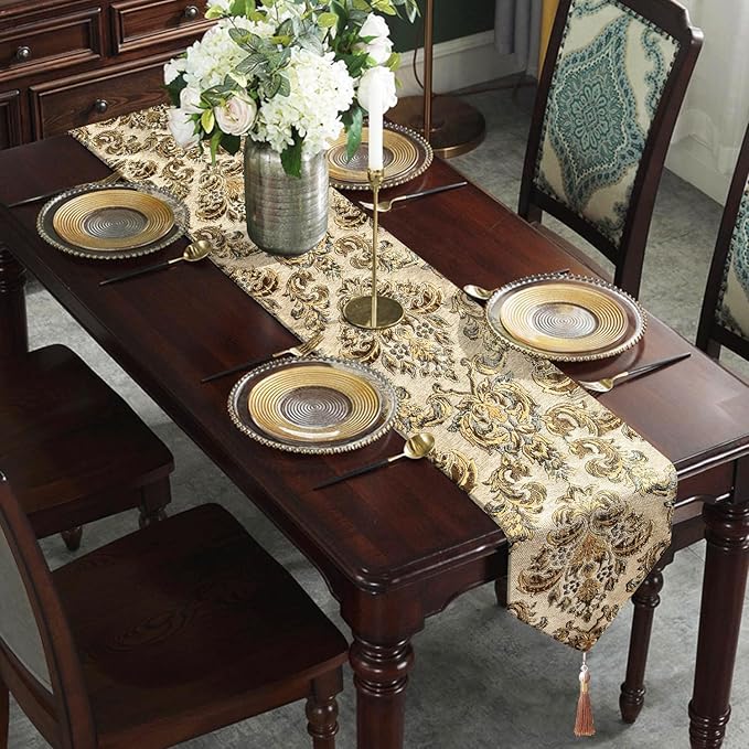 Vintage Table Runners 72 inches Long for Dining Room Dresser Wedding Christmas Party Decor - Beige