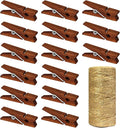 Mini Natural Wooden Clothespins with Jute Twine, 100pcs, 1.4 Inch Photo Paper Peg Pin Craft Clips with 320ft Natural Twine for Scrapbooking, Arts & Crafts, Hanging Photos (Rustic Brown)