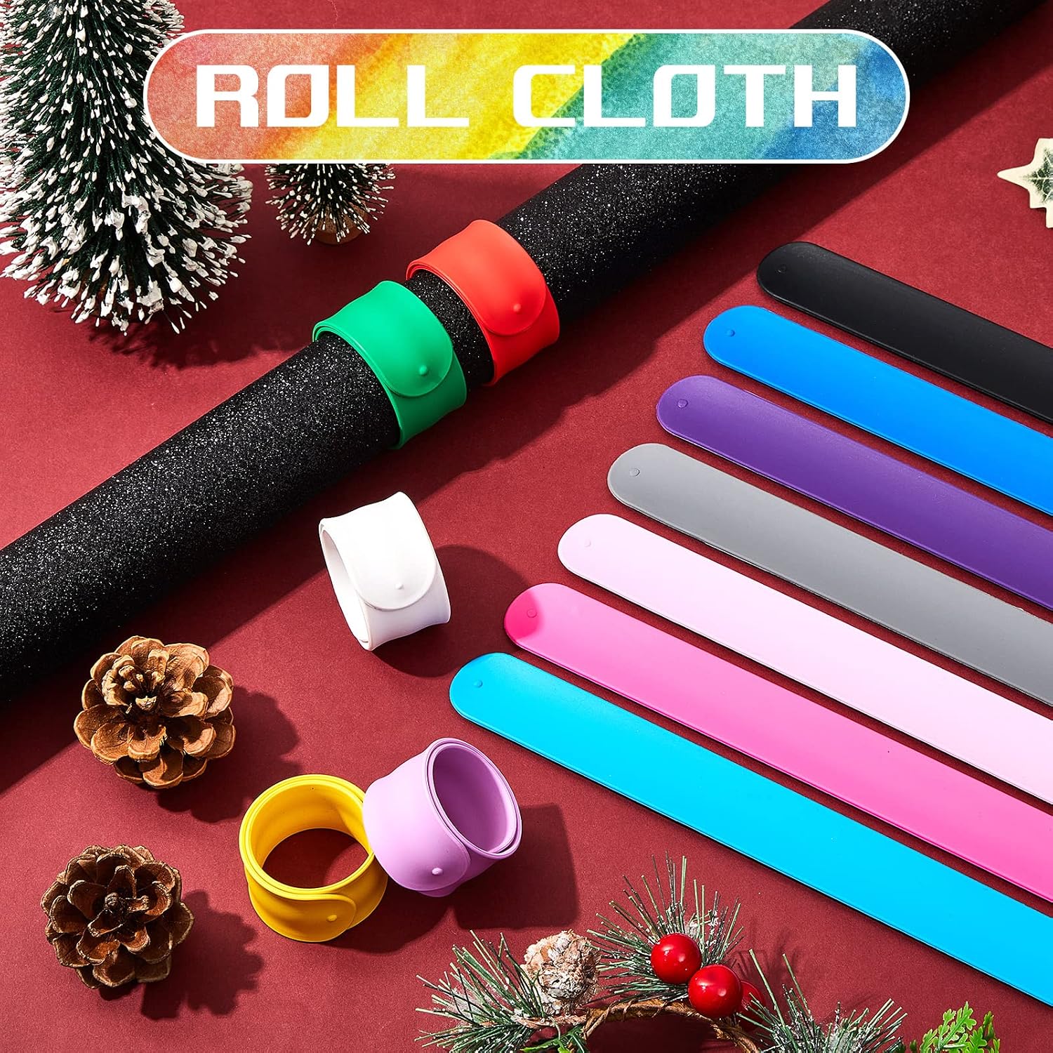 Leyndo 12 Pcs Wrapping Paper Roll Holder Clips Silicone Snap Bands Covered Metal Strips Flip 1 x 9 in Vinyl Roll Poster Holder for Christmas Wedding Graduation Gift Wrapping (Multi Colors)