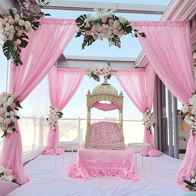 10ft x 10ft Pink Backdrop Curtains, Wrinkle-Free Sheer Chiffon Fabric Photo Backdrop Drapes for Wedding Arch Party Ceremony Stage Photography Decorations