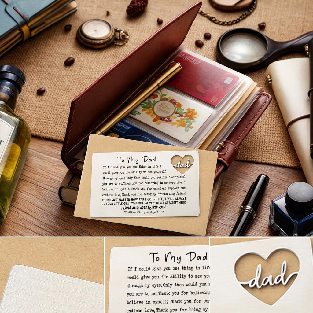 YODOCAMP Dad Wallet Card Thank You Gift from Daughter, Appreciation Greeting Card for Father, Meaningful Birthday Fathers Day Gift, Pocket Reminder Card for Dad QBK15
