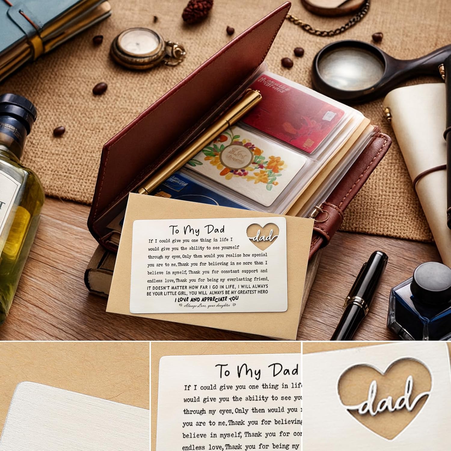 YODOCAMP Dad Wallet Card Thank You Gift from Daughter, Appreciation Greeting Card for Father, Meaningful Birthday Fathers Day Gift, Pocket Reminder Card for Dad QBK15