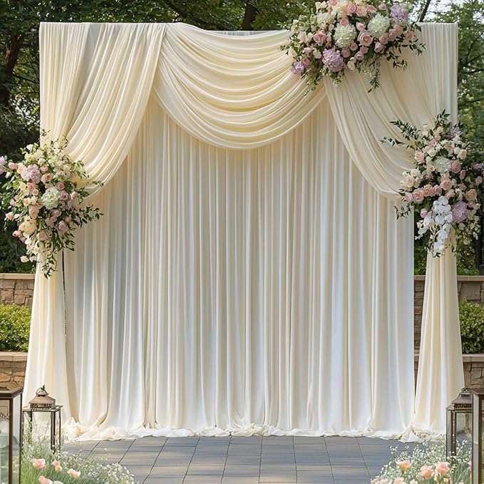 20 ft x 10 ft Wrinkle Free Ivory Backdrop Curtain for Wedding Parties, Polyester Ivory Photo Backdrop Drapes 4 Panels 5x10ft for Baby Shower Photoshoot Engagement Birthday Party Photography Background