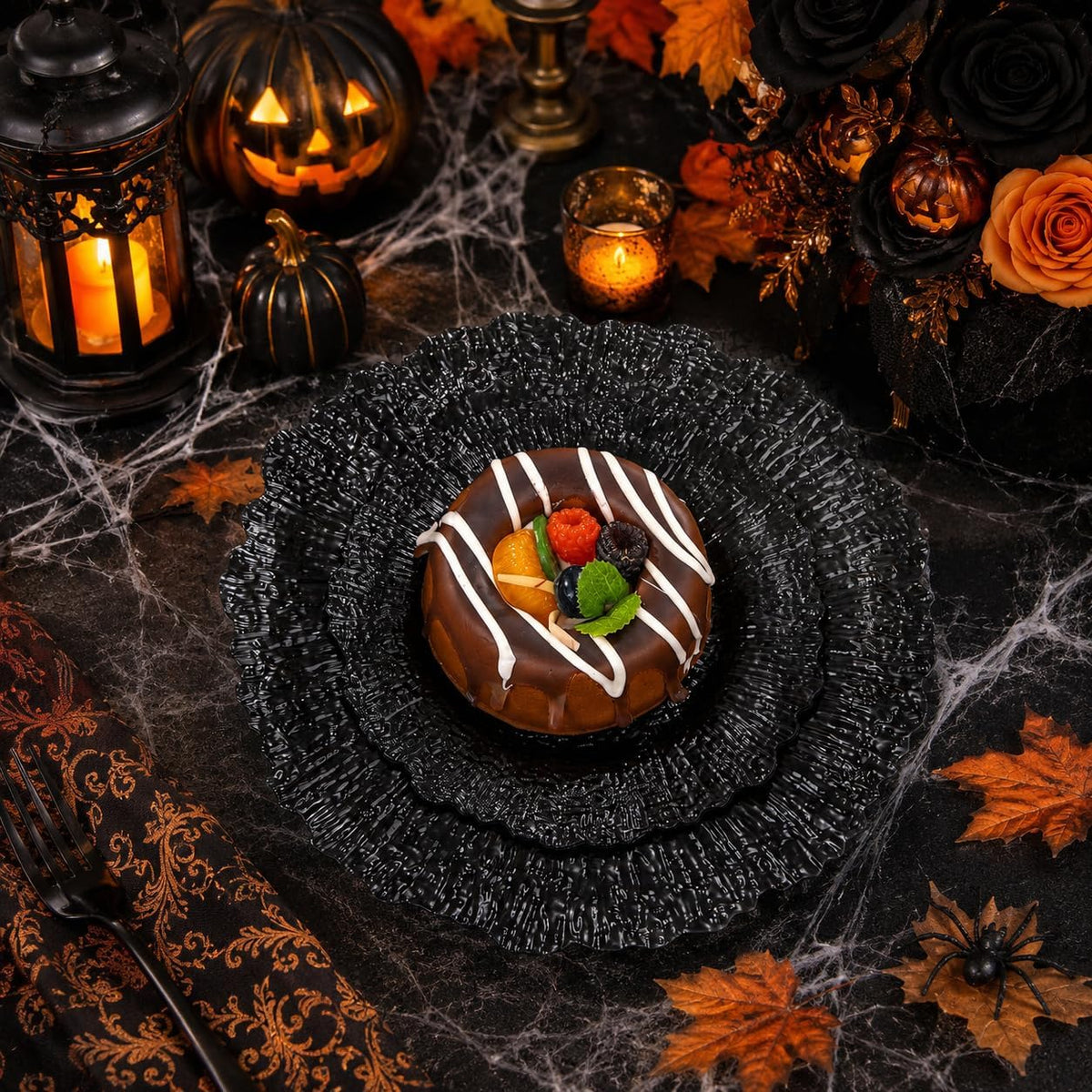 SUT 60-Count Black Disposable Plastic Plates - 10" Dinner & 7" ...